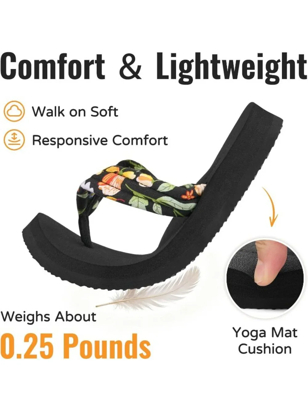 Women's Black Summer Lightweight Soft Fabric Straps Flip Flops Beach Sandals